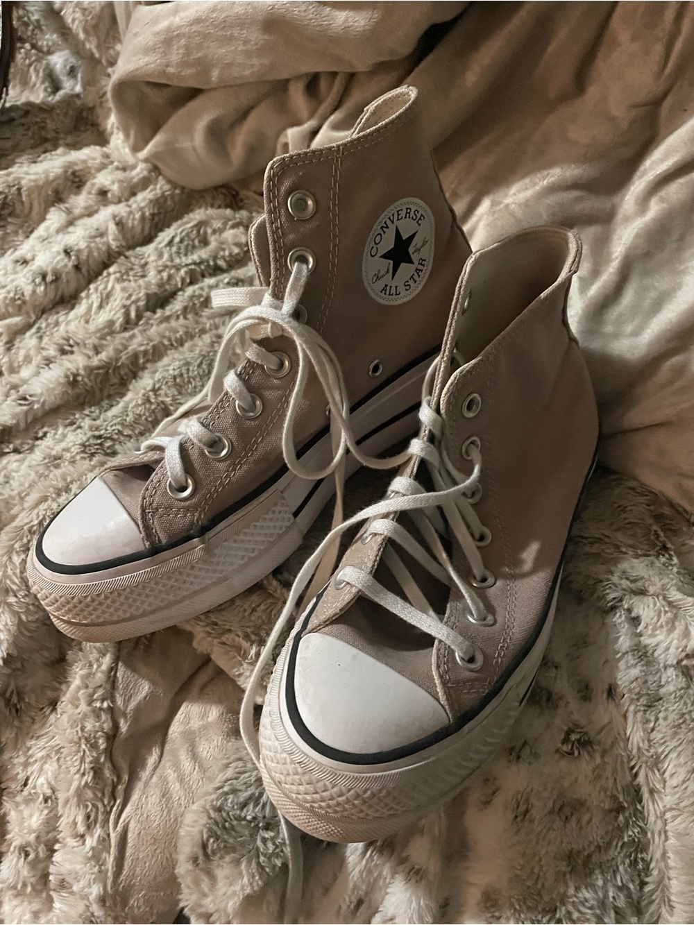 Converse High Top Sneakers in Taupe Canvas with White Toe